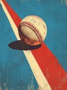 Vintage baseball art with bold graphic design on blue and red background Royalty Free Stock Photo