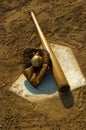 Vintage baseball on base