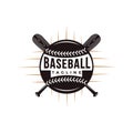 Vintage baseball logo with crossed wooden bat and ball icon vector Royalty Free Stock Photo