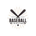 Vintage baseball logo with crossed wooden bat icon vector