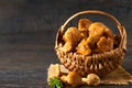 Vintage basket of chanterelles mushrooms Royalty Free Stock Photo