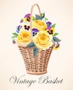 Vintage basket with flowers