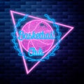Vintage basketball emblem glowing neon sign on Royalty Free Stock Photo