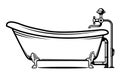 Vintage bathtub on legs with open pipes and tap, elegant old bathroom equipment