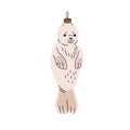 Vintage bauble, seal pup ornament. Cute animal-shaped decoration, Xmas tree decor. Glass figurine, adornment in retro
