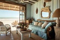 vintage beachfront villa with abundant natural light, wicker furniture and rustic details