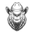 Vintage bear head in cowboy hat