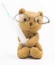 Vintage bear toy (old bear toy with glasses and syringe)