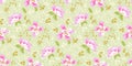 Vintage beautiful floral seamless pattern design, pretty pink flowers and green leaves