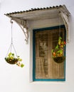 Vintage Beautiful Metal window Canopy and flower pot Old colonial House Nainital