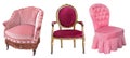 Vintage beautiful pink and red velor armchairs isolated on white background Royalty Free Stock Photo