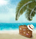 Vintage beautiful seaside background with suitcase Royalty Free Stock Photo