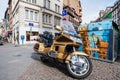 Vintage beautifully preserved Honda Goldwing parked in city