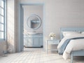 Vintage bedroom and bathroom 3d render Royalty Free Stock Photo