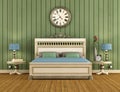 Vintage Bedroom with green wall paneling