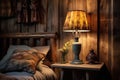 vintage bedside lamp on rustic wooden table