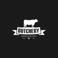 Vintage beef meat shop logo for menu design restaurant, farm, agricultural or fast food stock vector illustration