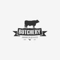 Vintage beef meat shop logo for menu design restaurant, farm, agricultural or fast food stock vector illustration