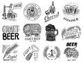 Vintage beer badge. Set of Alcoholic Label with calligraphic elements. Classic American frame for poster banner. Cheers