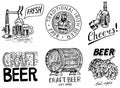 Vintage beer badge. Set of Alcoholic Label with calligraphic elements. Classic American frame for poster banner. Cheers