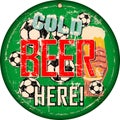 Vintage beer sign or sports bar / pub signage w. soccer balls, vector illustration, fictional artwork Royalty Free Stock Photo