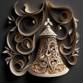 Vintage bell with floral ornament on black background. 3d render