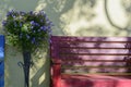 Vintage Bench and Pansies flowers Royalty Free Stock Photo