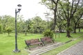 Vintage benches in a city park