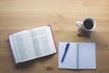 Vintage Bible study with pen view from the top Royalty Free Stock Photo