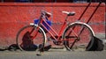 Vintage bicycle against old brick wall Royalty Free Stock Photo