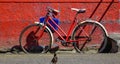 Vintage bicycle against old brick wall Royalty Free Stock Photo