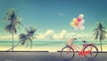 Vintage Bicycle With Balloon On Beach Blue Sky