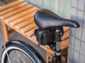 Vintage bicycle with black leather seat close up Royalty Free Stock Photo