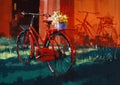 Vintage bicycle with bucket full of flowers Royalty Free Stock Photo