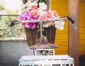 Vintage bicycle with flowers in basket Royalty Free Stock Photo