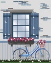 Vintage Bicycle and Flowers under the window Royalty Free Stock Photo