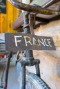 Vintage bicycle with France sign in the front. Retro vintage obj