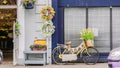 Vintage bicycle with front basket full of flowers Royalty Free Stock Photo