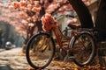 Vintage bicycle parked beside a tree, weekend vibes