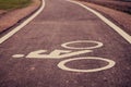 Vintage bicycle sign on road, Bicycle path Royalty Free Stock Photo