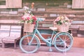 Vintage bicycle on vintage wooden house wall on pastel colour Royalty Free Stock Photo