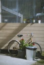 Vintage bicycle on vintage wooden house wall Royalty Free Stock Photo