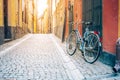 Vintage bike in old cobbled street of Stockholm Royalty Free Stock Photo