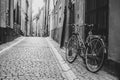 Vintage bike in old cobbled street of Stockholm Royalty Free Stock Photo