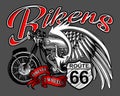 vintage bike with wings and route 66 logo Royalty Free Stock Photo
