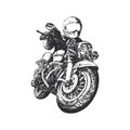 Vintage biker vector illustration. Rider on bike.