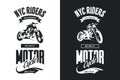 Vintage bikers club black and white isolated vector t-shirt logo.