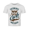 Vintage bikers club vector logo on white t-shirt mock up.