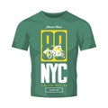 Vintage bikers club vector t-shirt logo isolated on green t-shirt mock up.