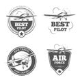 Vintage biplane and monoplane emblems vector set Royalty Free Stock Photo